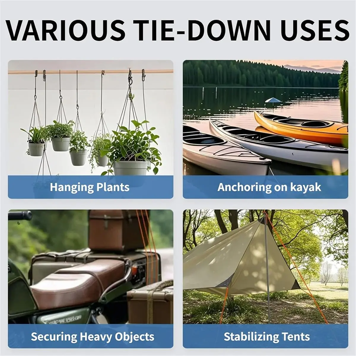 【AT48】 NEW 6pcs 14ft Retractable Paracord Rope Tie Down Ratchet Strap Adjustable Outdoor Windproof Tightener Tensioner