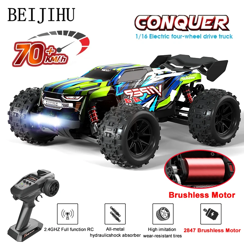 70KM/H 1:16 RC Car With LED Lights Remote Control Drift Cars 4WD Electric High Speed Monster Truck dla dzieci VS Wltoys144001 Zabawki