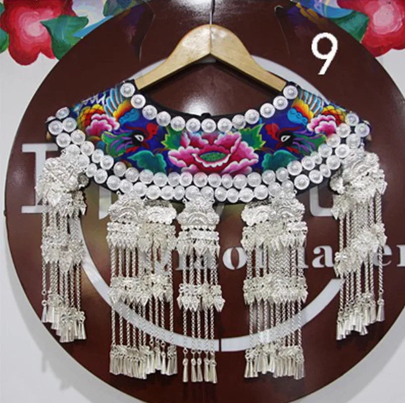 

Chinese Hmong Women's Shawl Hanfu Silver Pendant Tassel Shoulder Collar