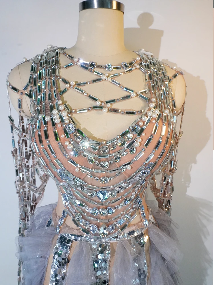 new 2025 sparkle Evening dress for women crystal sequin club party birthday wedding stage performance festival singer clothing