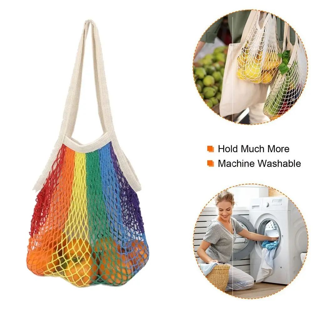 Shoulder Bag Rainbow Mesh Shopping Bag Fruit Vegetable Reusable Grocery Bag Net Tote Shopping Bag Foldable Shopping Bag