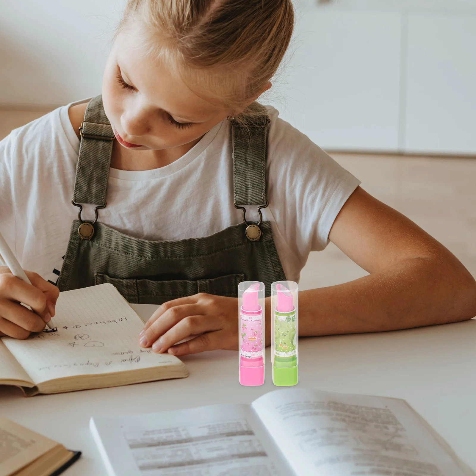 8Pcs Lipstick Eraser Creative Colorful Fruit Pattern Cartoon Stationery Pencil Eraser Students Gift Stationery