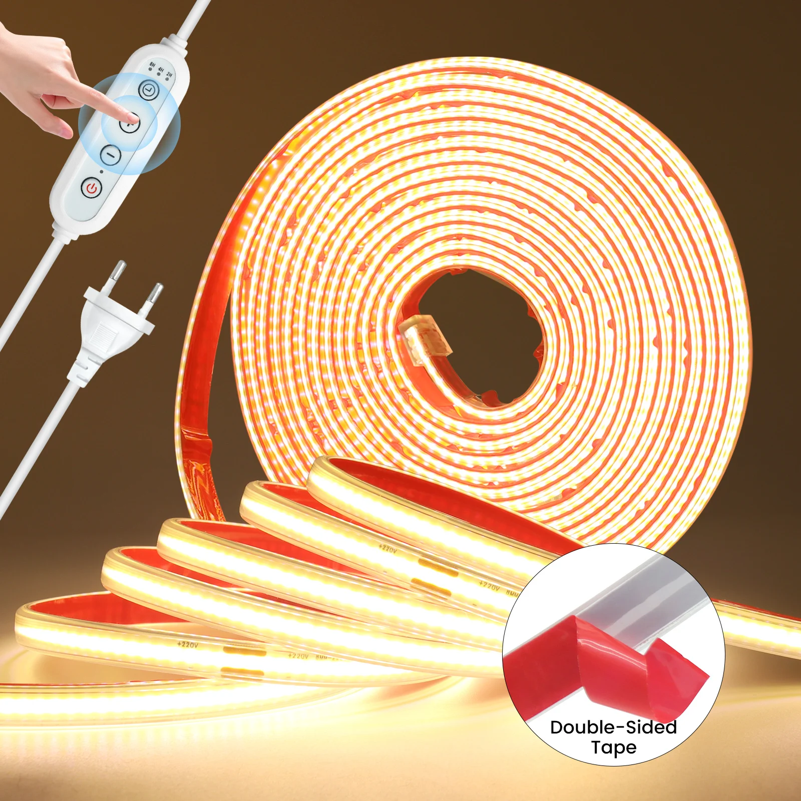 AC 220V COB LED Strip Timing Dimmable Waterproof 288LEDs/M Flexible Light 3000K 4000K 6000K Warm White for DIY Home Decoration