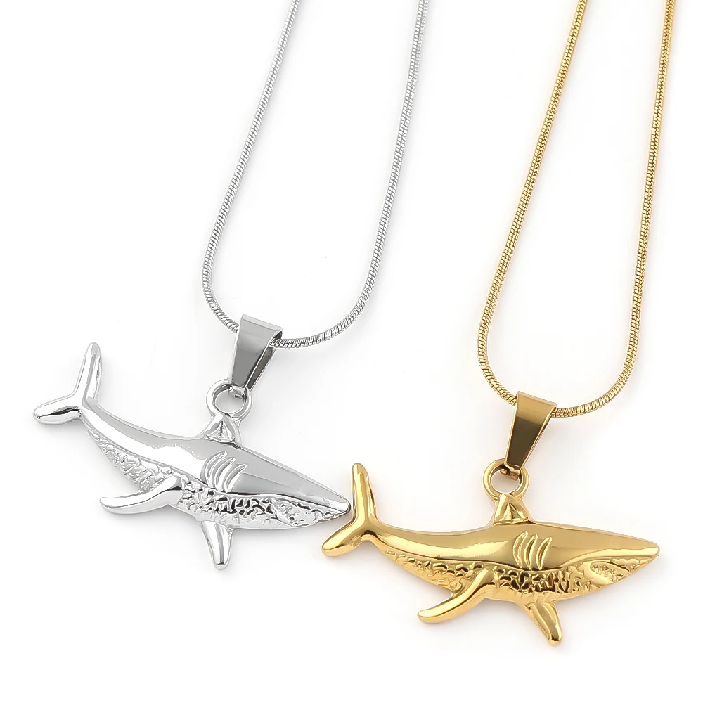 

Vintage Ocean Shark Pendant Necklace For Women Men Stainless Steel Gold Color Animal Choker Snake Chain Necklaces Jewelry Gift
