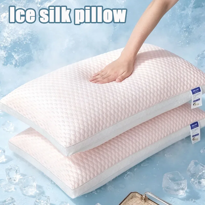 1PC Summer Cool Pillow Down Alternative Microfiber Filled Ice Silk Cover Stay in Shape Support Pillow for Neck 48x74cm