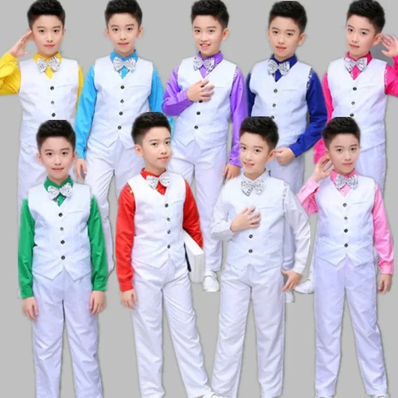 

Children's Jazz Dance Latin Dance Piano Performance Dress Boy Show Host Boy Suit Vest Set