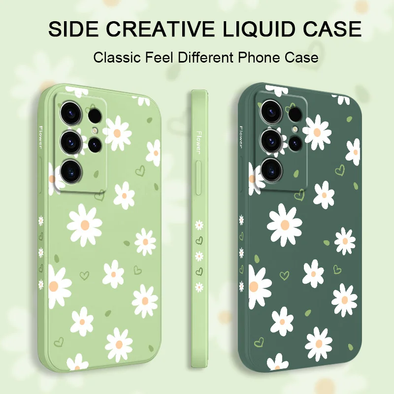 Tender Daisy Floral Phone Case For Samsung Galaxy S25/S24/S23/S22/S21/S20/S10 Series Ultra Plus FE Note20 Ultra, Soft Cute White Daisy Protective Cover