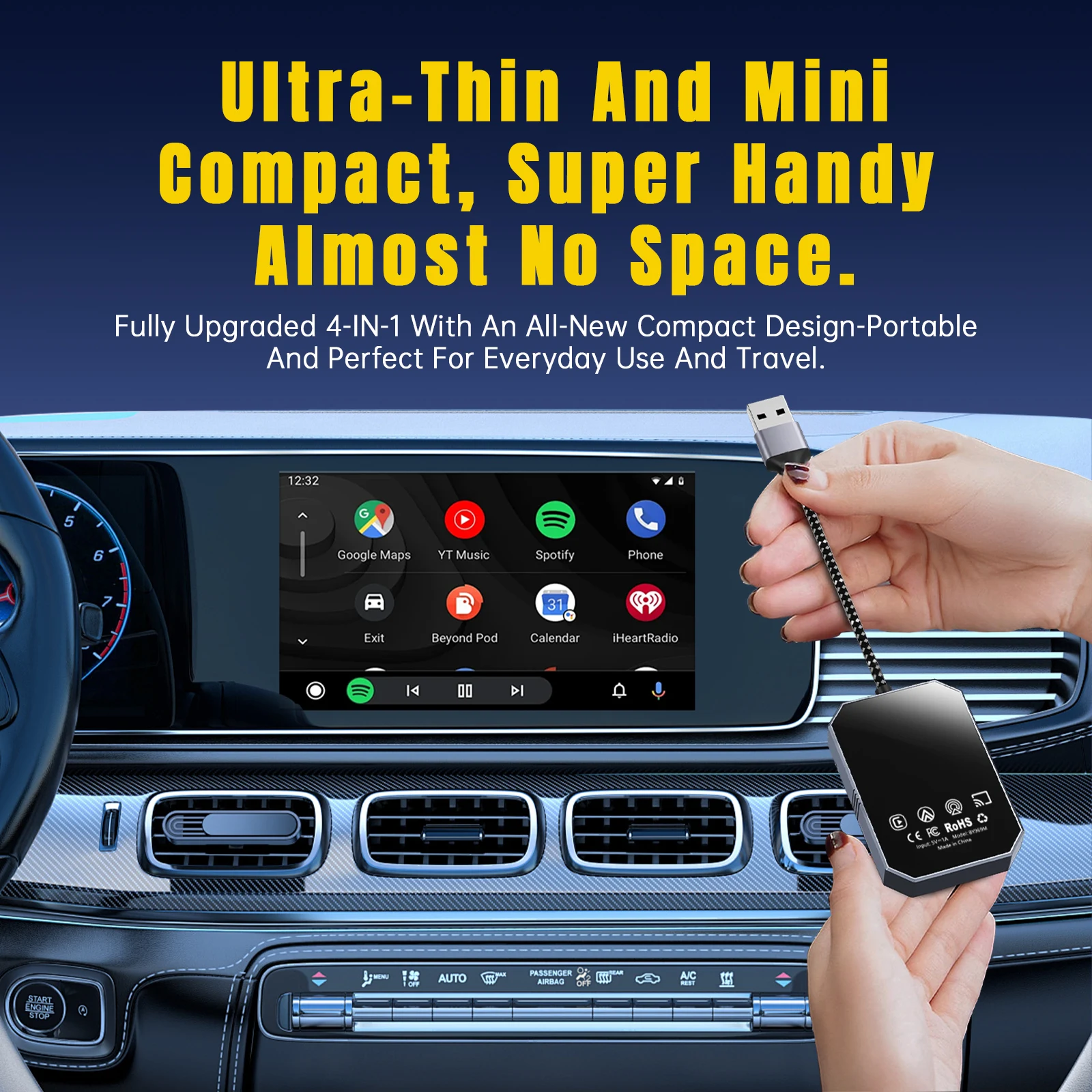 Adapter bezprzewodowy 4 w 1 do samochodu Smart Box CarPlay Android Auto z funkcją Airplay i mirroringu ekranu Miracast dla VW, Audi i Benz