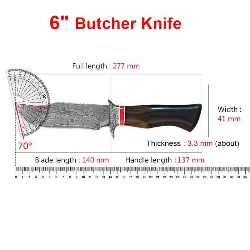 Barbecue Knife Damascus Steel Knife Sharp Boning Knife Chef Cleaver Slicing Meat Fruit Fish Filleting Knife Butcher Knife