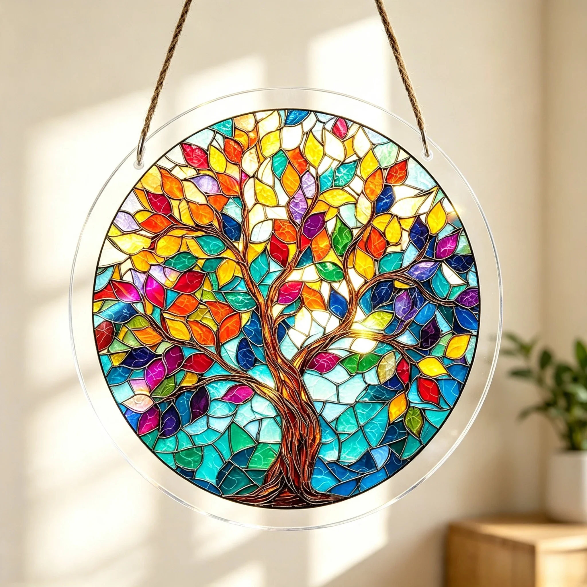 Rainbow Tree of Life Acrylic Window Hanging Ornament Home Wall Decor