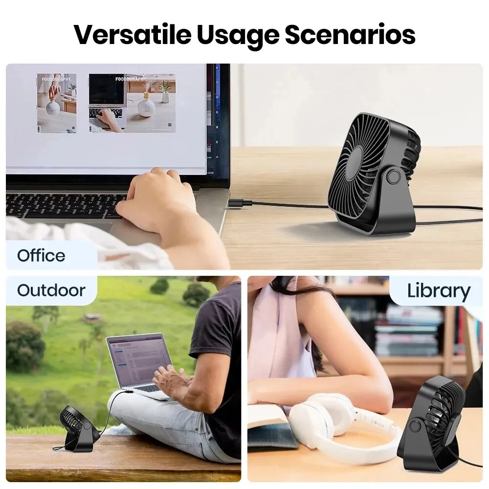 4Inch USB Mini Portable Fan for Camping,3 Speeds Quiet Desk Table Personal Fan,360°Adjustment Standing Fans for Room Home view 6