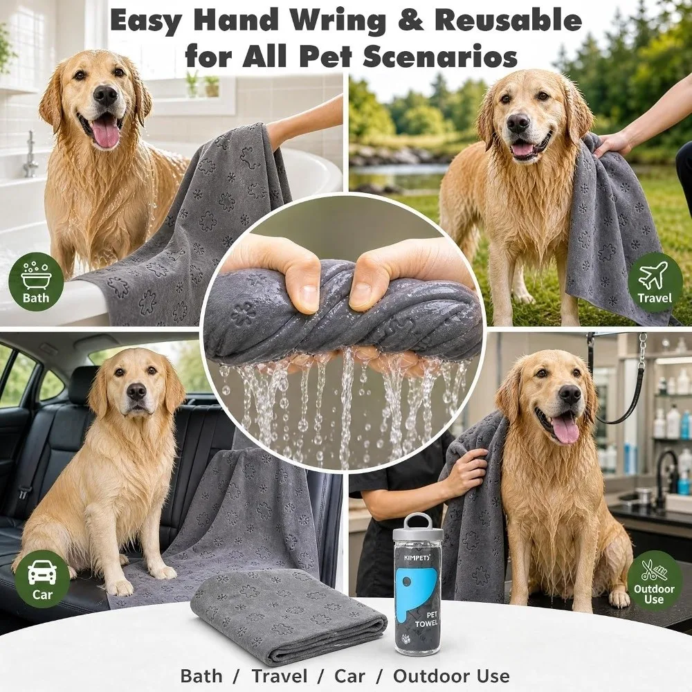 66x43cm Pet Drying Towel Synthetic Deerskin Strong Absorbing Water Absorbent Dog Towel Storage Bucket Included Soft Texture