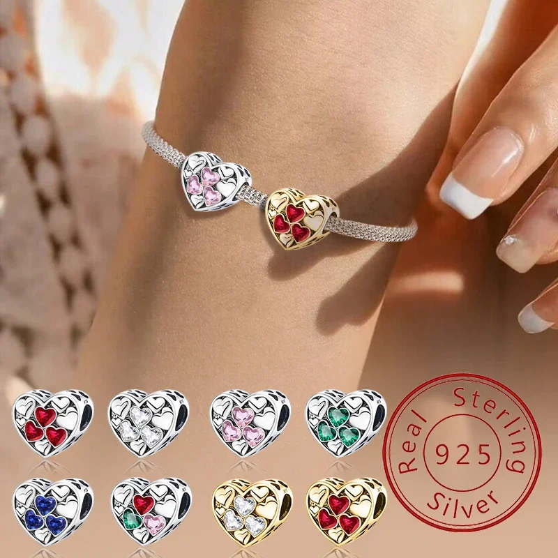 

925 Sterling Silver Fashion Zircon Love Heart Series Charm Pendant for Women DIY Bracelets High Quality Fine Jewelry
