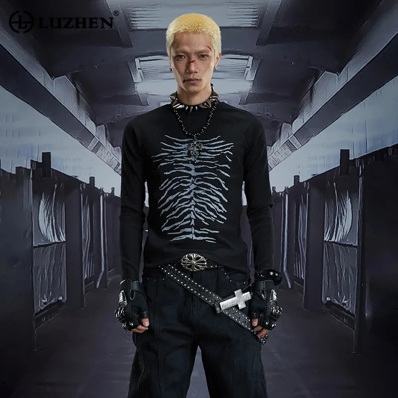 

LUZHEN 2025 новые трикотажные футболки с индивидуальным рисунком и принтом, облегающие футболки с круглым вырезом, мужская модная красивая женская одежда JY5680