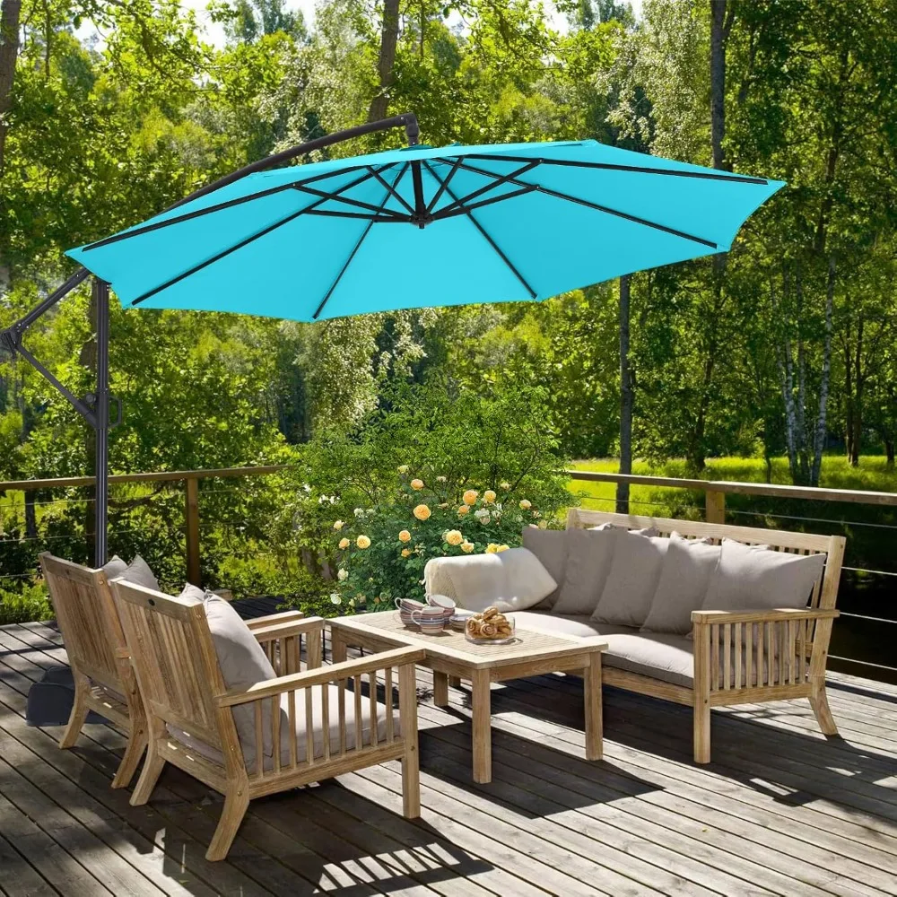 

10FT Cantilever Patio Umbrella with Base Included, 360° Rotation Outdoor Offset Umbrella Bonus Fix Frame & Weights, Customized