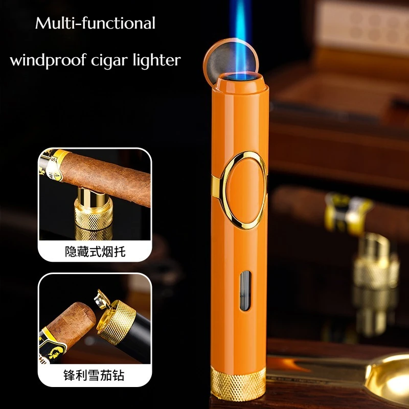 New Model Direct-flow Anti-weather Cigar Lighter Multi-functional Cigar Holder Hole Puncher Ignition Device High-end Gift