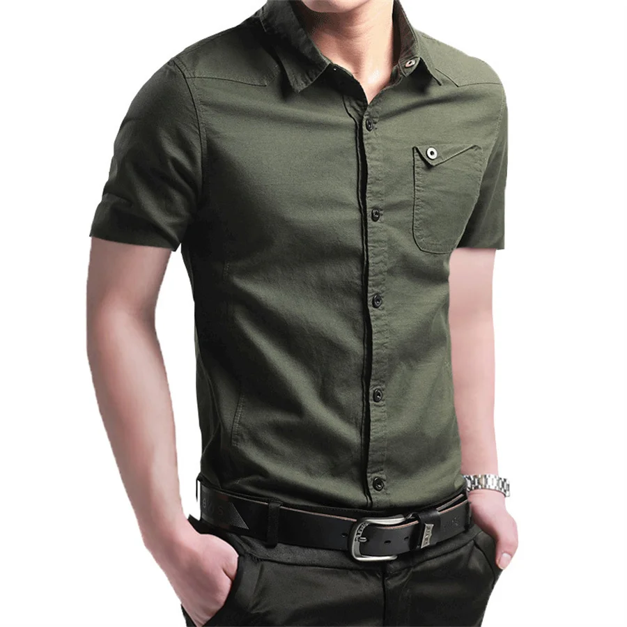 2024 New Men\'s Cotton Shirt Summer Short Sleeve Solid Clothing Casual Tops Lapel Slim Fit Business Office Shirts Oversize 5XL