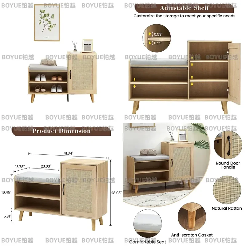 Woven Rattan Shoe Cabinet Multi Layer Dustproof Storage Rack Simple Entryway Organizer for Home Economical Space Saving