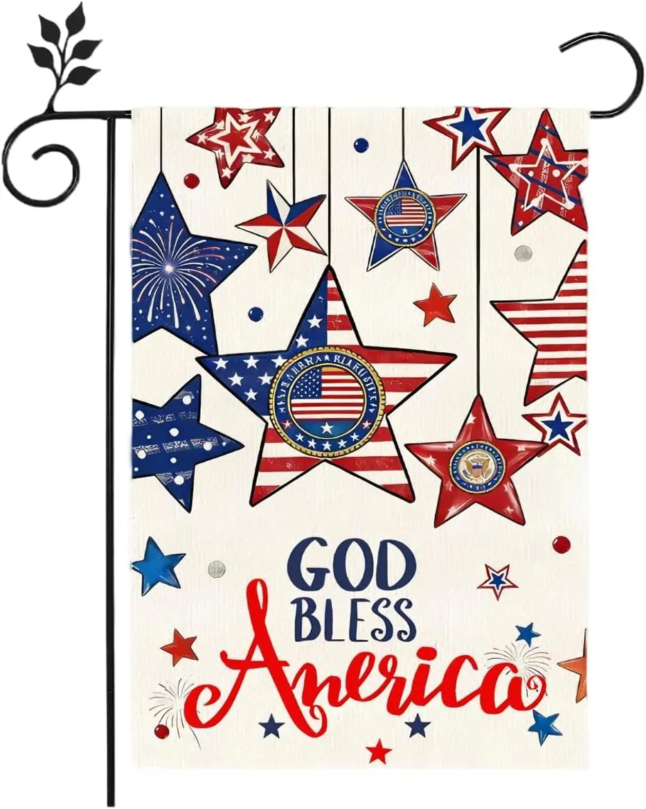 God Bless America 4th of July Garden Flag 12x18 Inch Double Sided Patriotic Independence Day star Flag for Yard farmhouse Ou MMZ