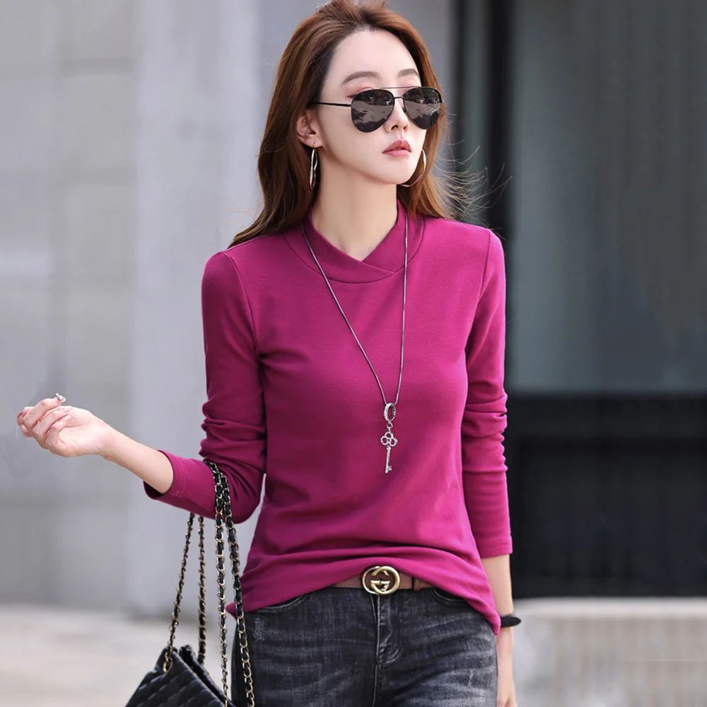 

New Women Half High Collar Bottomming Shirt Autumn Winter Fashion Simplicity Long Sleeve Tees Tops Casual Basics Thick T-shirt