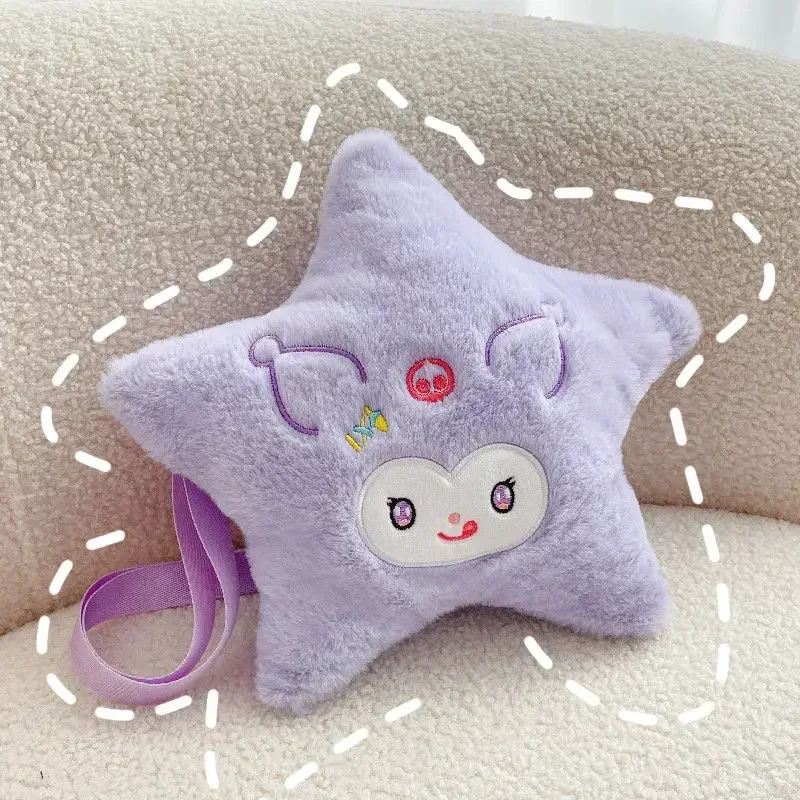 Sanrio estrela de cinco pontas saco de pelúcia cinnamoroll minha melodia kuromi anime dos desenhos animados bordado acessório kawaii saco de armazenamento presente das meninas