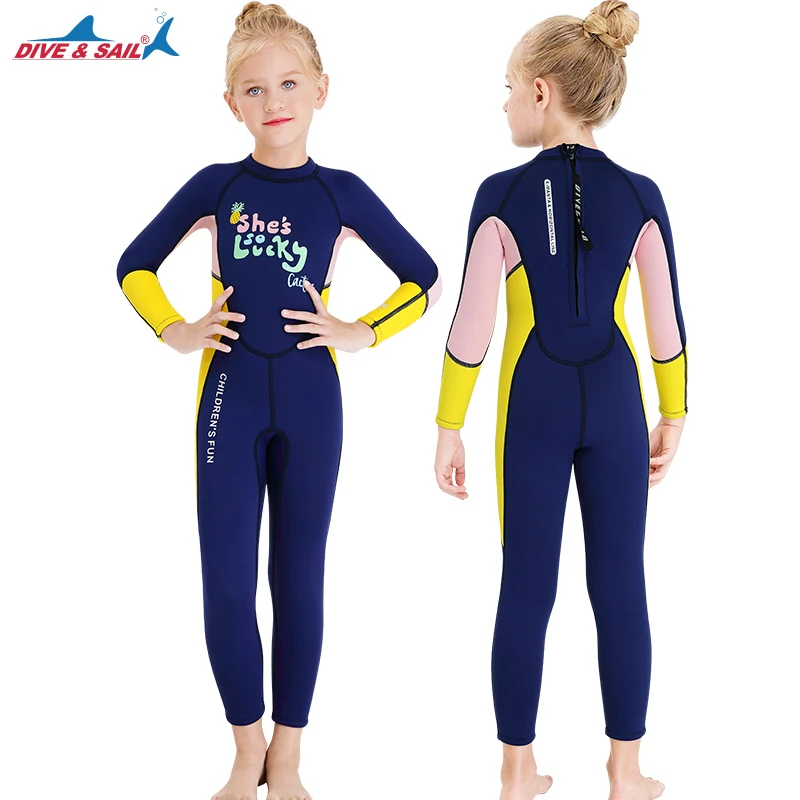 Kids 2.5mm Neoprene Long Sleeve One Piece Fuill Body Swimsuit Back Zipper Keep Warm Diving Scuba Snorkeling Swimming Surfing