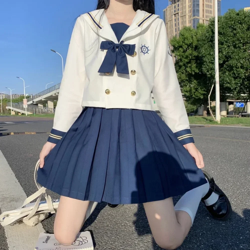 Japanese School Uniform Girl Jk Sailor Suits S-2XL Navy Sailor Blouse Summer Sexy Pleated Skirt Fuku Anime COS Costumes Women