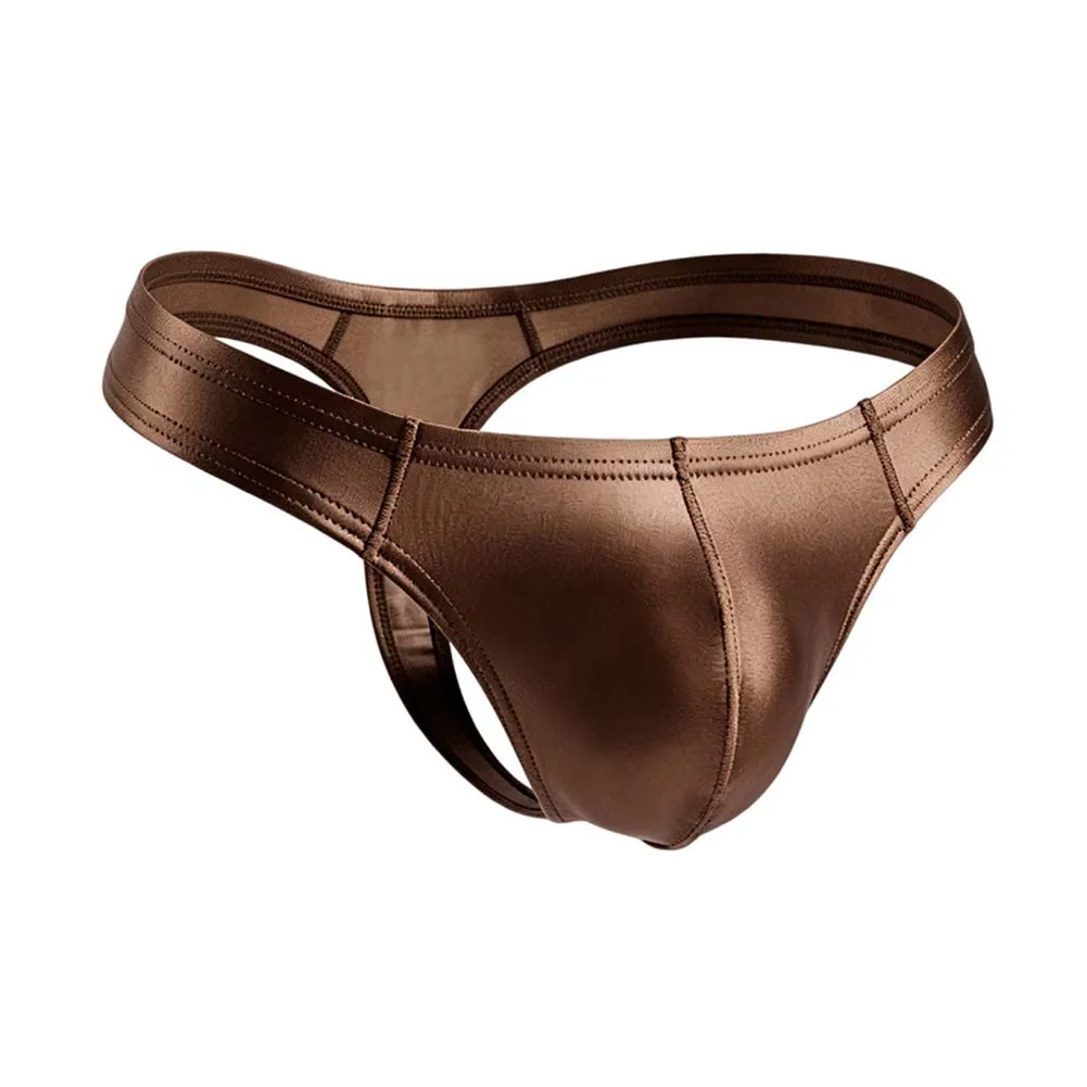 Shiny Smooth Men's G-string Underwear with Bulge Pouch Low Waist Thong Briefs Polyester Spandex for Fitness and Activity