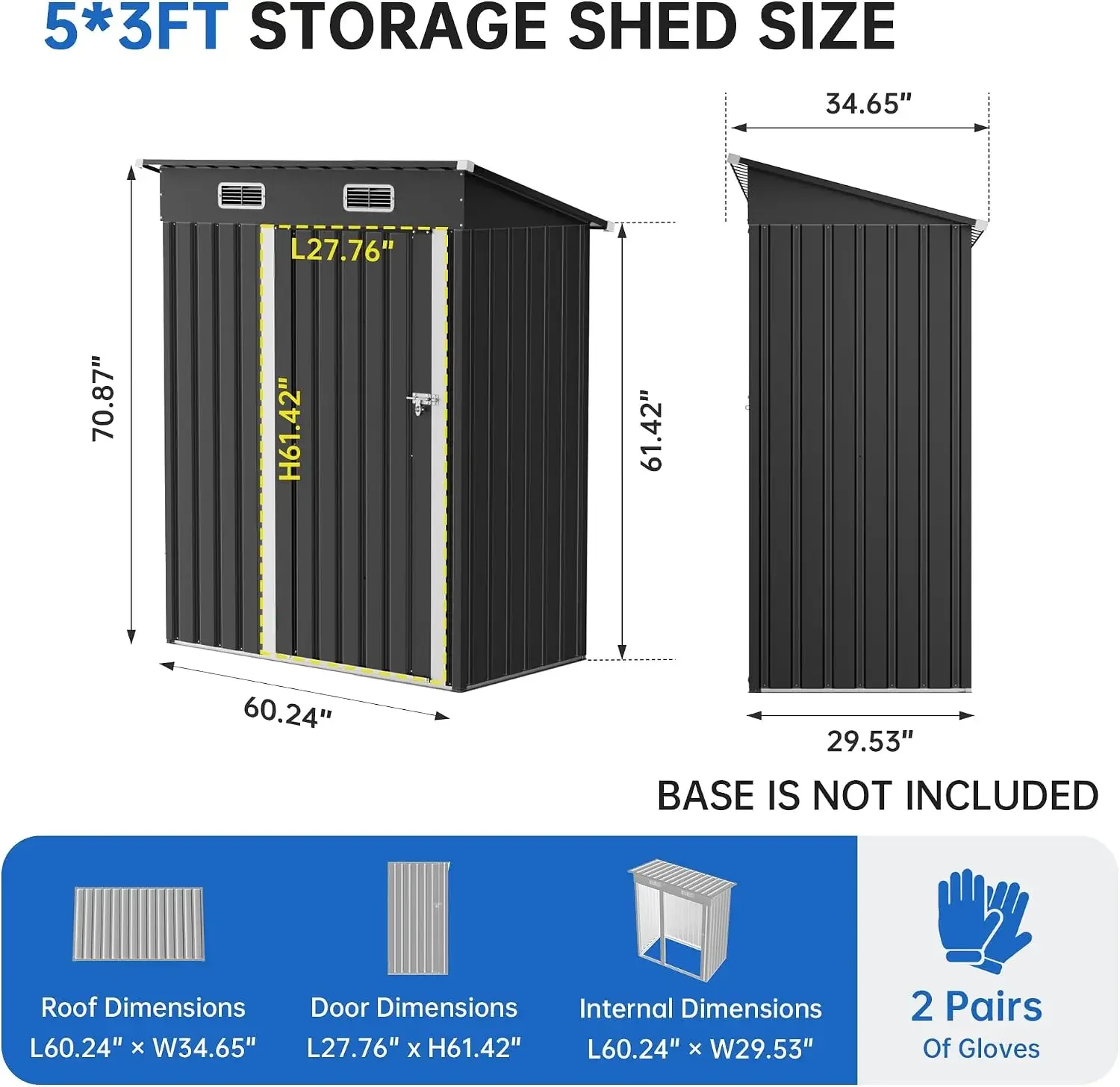 5 x 3 FT Lockable Metal Garden Shed, Outdoor Metal Storage Sheds Multi-Used, Vertical Outdoor Steel Storage Sheds, Compact Metal