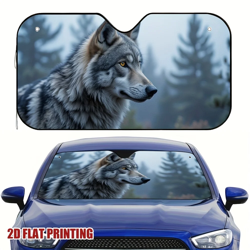 1pc Mountain Wolf Car Sun Visor - 2D Flat Printing, Reduces Sunlight Exposure, Enhances Comfort For Daily Commutes, Stylish Blue