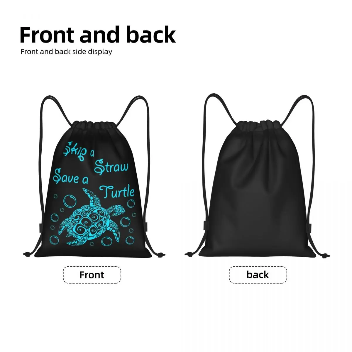 Skip A Straw Save A Turtle Drawstring Bags Women Men Foldable Sports Gym Sackpack Ocean Animal Training Backpacks