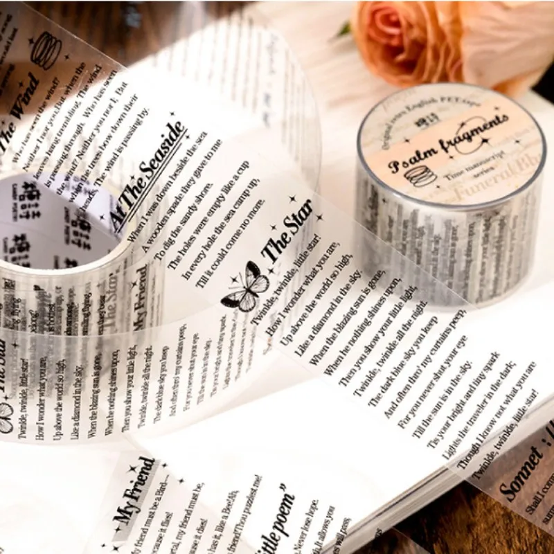 Vintage PET Tape Manuscript Letter English Text Masking Transparent Tape Scrapbooking Sticker Diary Junk Journaling Stationery