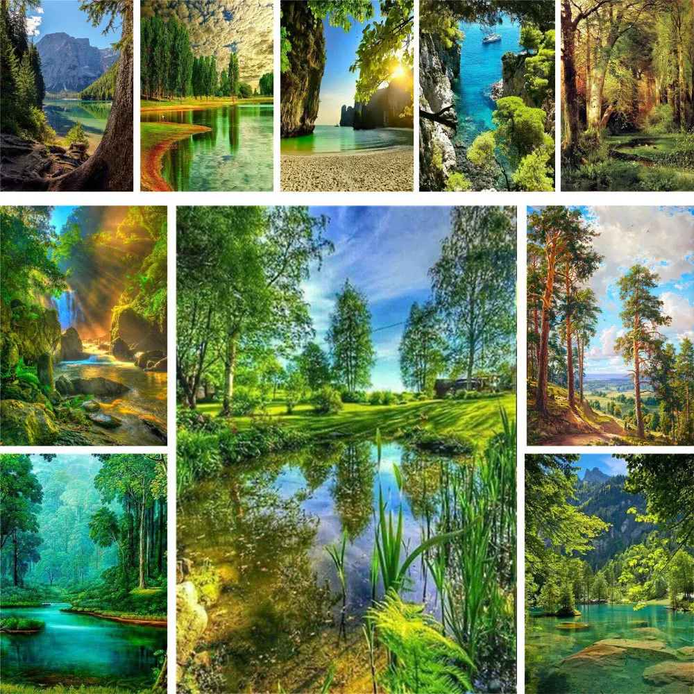 Landscape Nature Printed Fabric Cross Stitch Embroidery Set DMC Threads Knitting Hobby Painting Sewing Different Gift Wholesale