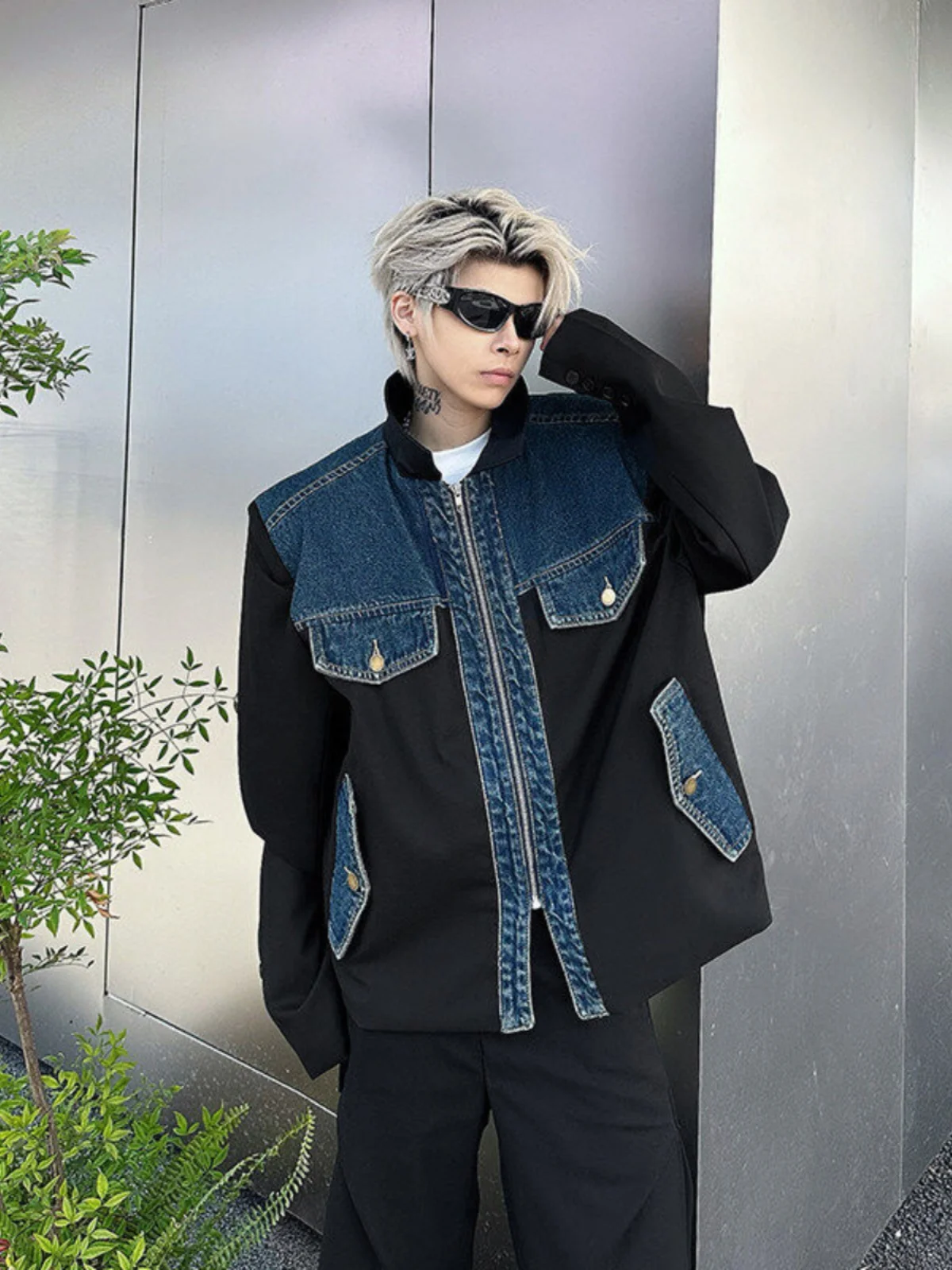 

Мужская куртка в стиле американского ретро с джинсовыми вставками, отложным воротником, свободного кроя, универсальная, из полиэфирного волокна, на весну-осень, с длинными рукавами