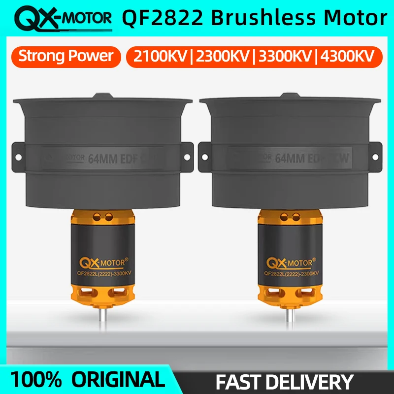 New QX-MOTOR 64mm QF2822 Brushless Motor 2100/2300/3300/4300 KV CW/CCW 12 Blades Ducted Fan For RC Fixed Wing Airplane Model