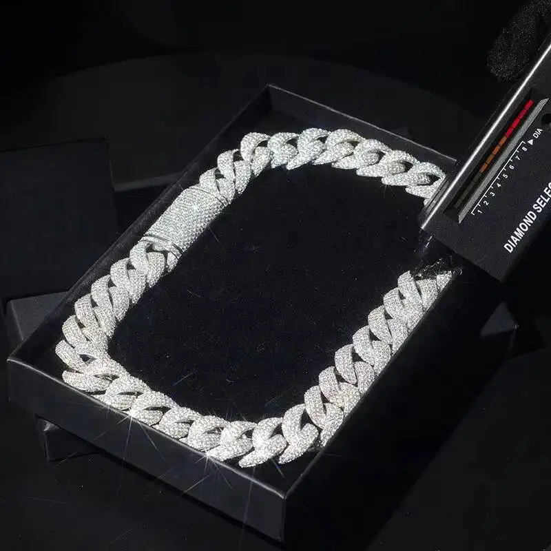 Luxury Top Selling Handmade Moissanite Cuban Chain Necklace with Brilliant Sparkle and Strong Lock Design Available for Sale.