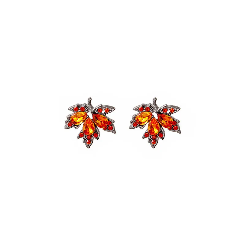 Exquisite rote Strass Zirkon Ahornblatt Ohrstecker für Frauen Vintage Persönlichkeit Kristall Ohrring Herbst Winter Charm Schmuck – Detail 1