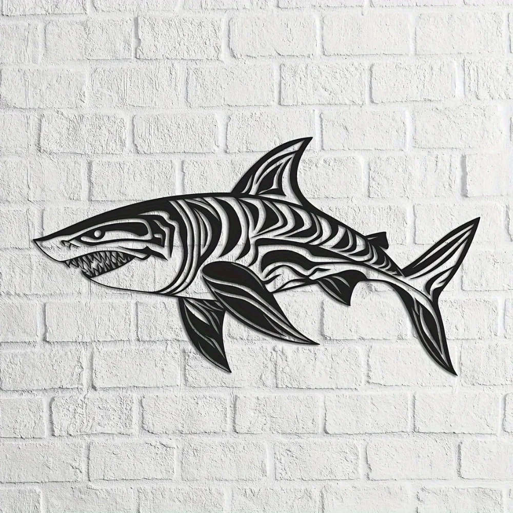 CIFBUY Metal Wall Art Shark Pattern Iron Decor Nautical Marine Life Ocean Theme Tropical Laser Cut Home Decoration Unique Housew
