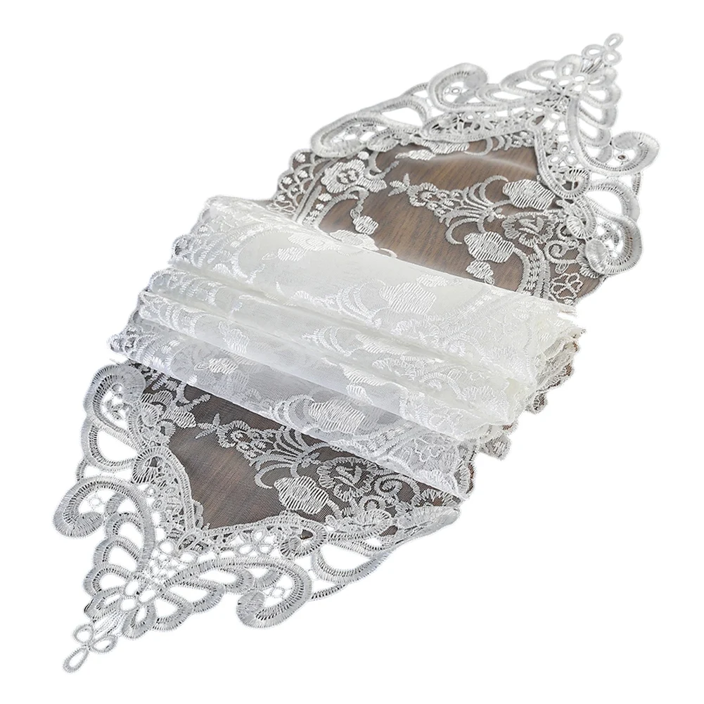 Dining Room Decor Embroidered Table Mat Decorative Mantel Cover Transparent Lace Table for runner Centerpiece 26*70cm