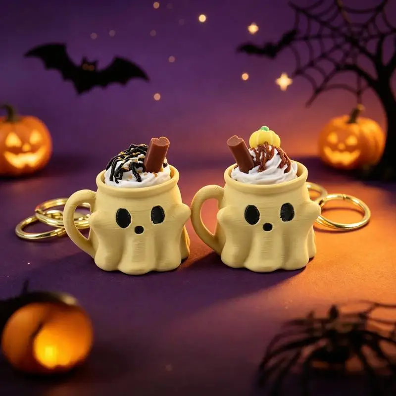 3D Printed Ghost Ice Cream Keychain Cute Sensory Clicker Pendant Halloween Theme Fidget Toy Gift for Teenagers Party Favors