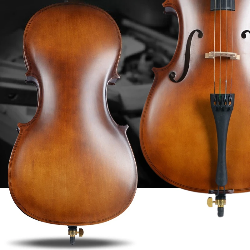 Full Size 4/4 3/4 1/2 Matte Natural Color Basswood Panel Cello for Beginner, Adult Practice with Bag Bow Strings Anti-slip Mat
