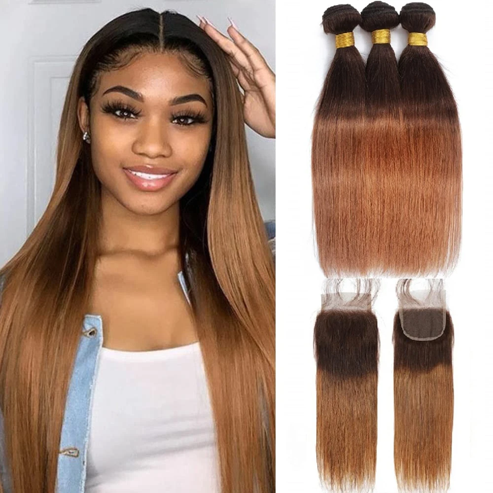 

Наборы волос Body Wave из натуральных человеческих волос 10A с заколкой, окрашенные прямые человеческие волосы 4/30, 3/4 пучка с заколкой, бразильские