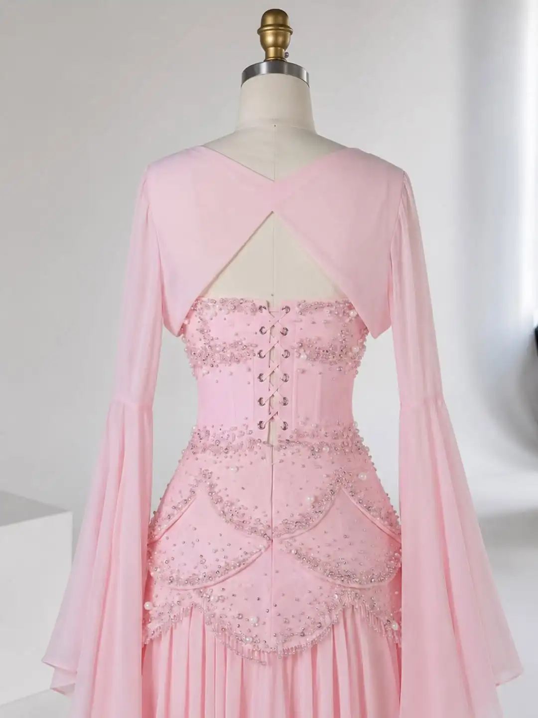 Customized Pink Evening Dresses Yellow Beads Crystals Formal Women Saudi Prom Dresses Ruched Floor-Length Wedding Party Gowns