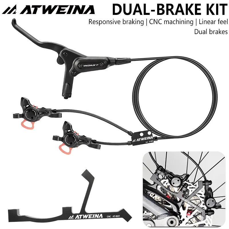 

ATWEINA Dual-Piston Hydraulic Disc Brake Kit Supports Brake Pads Larger than 203mm CNC Machined for MTB Road Bike