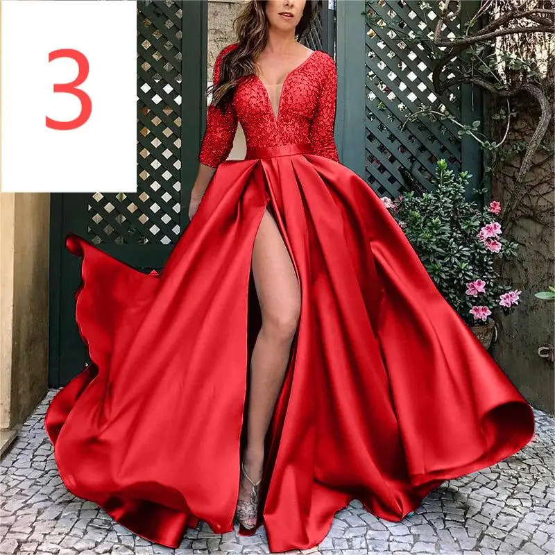 Vestido de encaje con lentejuelas para mujer, traje de dama de honor con falda larga y cola, estilo europeo y americano, ideal para Banquete de W-10, 2024