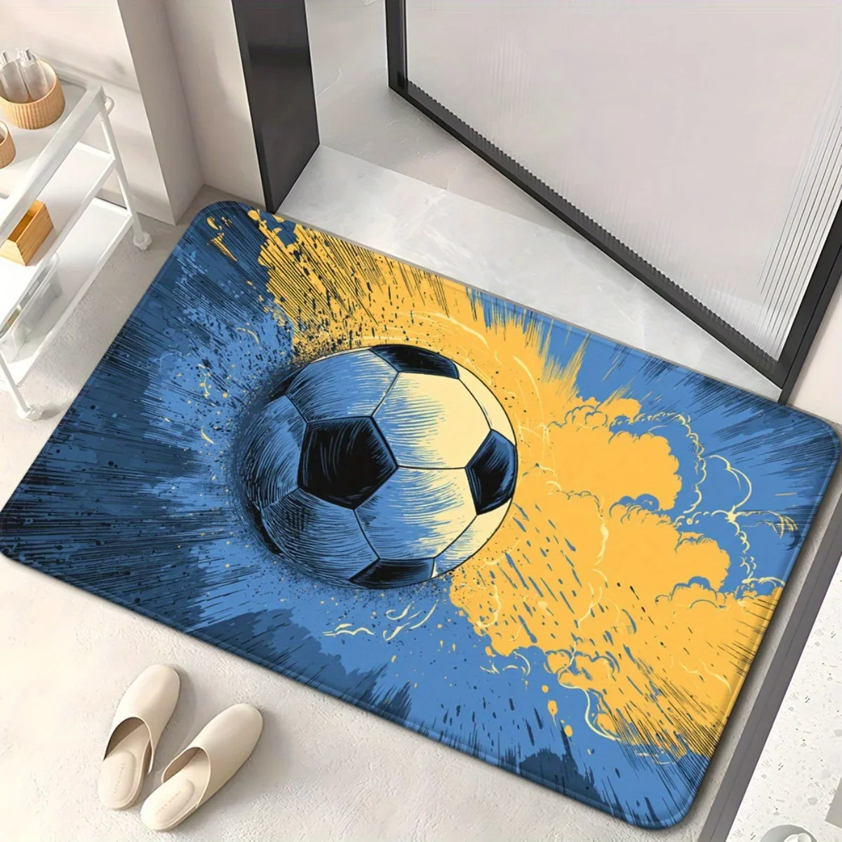 قطعة واحدة من ممسحة كرة القدم المصنوعة من الألياف الدقيقة الماصة غير القابلة للانزلاق - مسافة جريئة مطبوعة عالية الدقة، حصيرة بوليستر قابلة للغسل في الغسالة للسرير