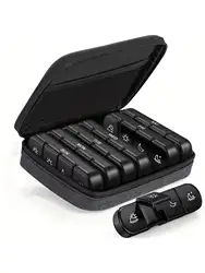 Weekly Pill Organizer 4 Times a Day with a Business Stylish Bag, Portable Pill Box 7 Day with 28 Compartments for Men