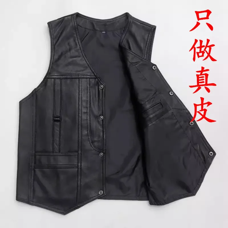 

2024 Men's Autumn and Winter Leather Vest Slim Fit Multi-Pocket Fishing Photography Director Leather Vest