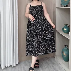 Summer Backless Spaghetti Strap Dress Female 2024 New Plus Size Women Chest Wrap Floral Dress