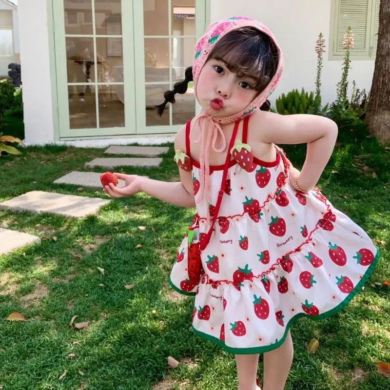 Baby Kids Summer Children Cotton Strawberries Princess Sleeveless Slip Dress Birthday Party Childrens Girls Kids Beach Skirts